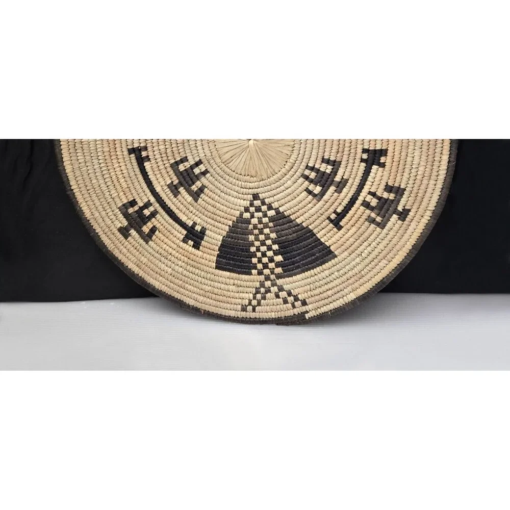 Handwoven Coil Flat Plate Basket Southwestern Native American Style Art 14.5